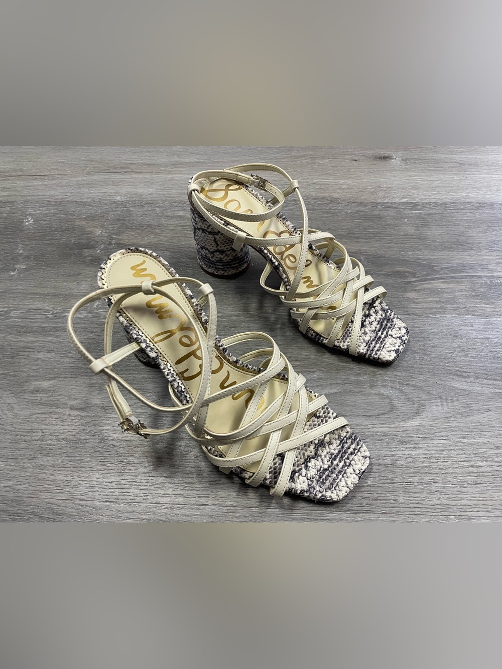 Sam Edelman Daffodil Strappy Snakeskin Block Heel Sandals Size 8.5